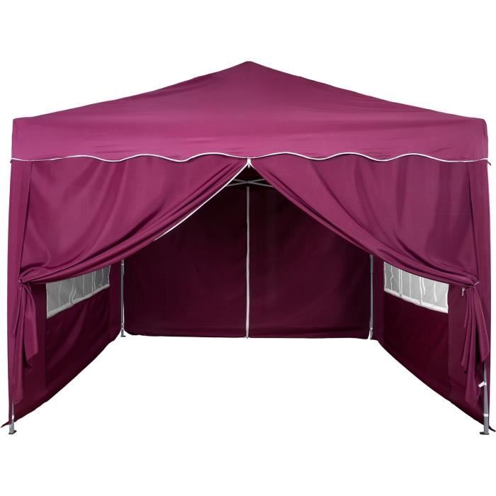 Tonnelle Pliante 3x3 m avec 4 panneaux latéraux, Waterproof, sac de transport et accessoires inclus - Bordeaux