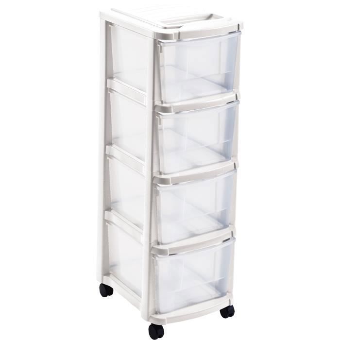MHOME Tour de rangement 4 tiroirs - Blanc - L 29 x 39 x 84 cm