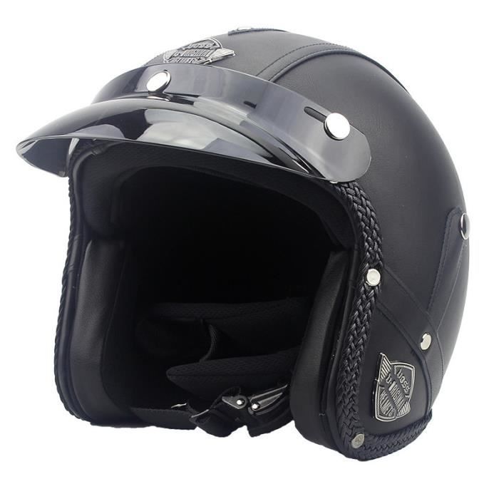 Casque Moto Casque vintage Casque Harley De la personnalité La mode Casque en cuir Casque de batterie Casque de marque Quatre