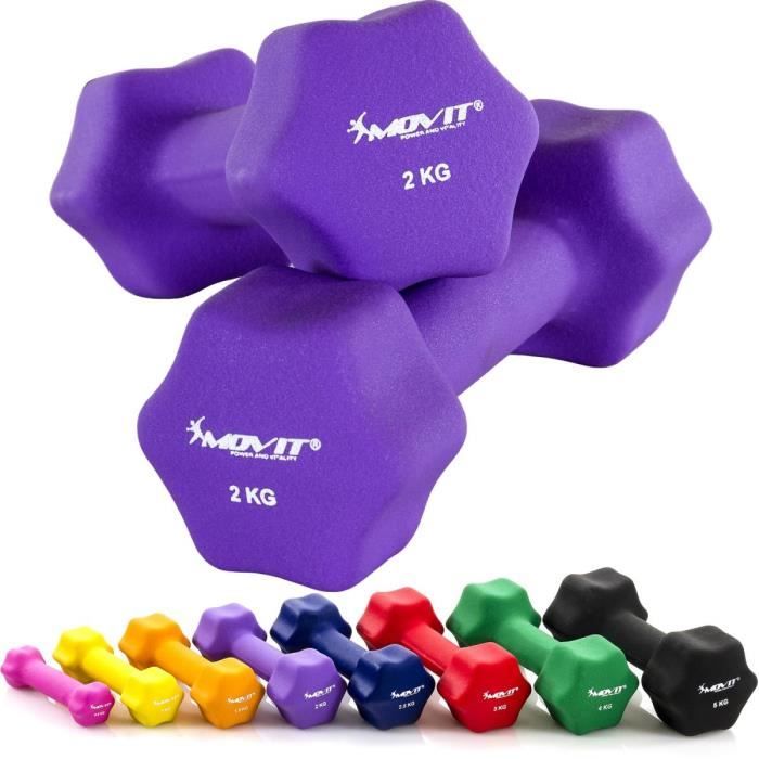 MOVIT Lot de 2 haltères en néoprène violet (2x2kg)
