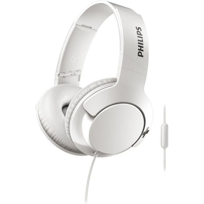 PHILIPS SHL3175WT/00 Casque filaire avec technologie BASS+ et isolation phonique - Blanc
