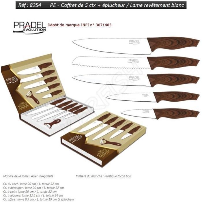 COFFRETS 5 COUTEAUX CUISINE + 1 EPLUCHEUR PRADEL EVOLUTION