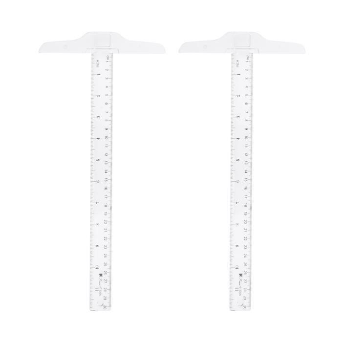 2 pcs T Forme Règle En Plastique Transparent Outil De Mesure T-Carré Droite pour DIY Artisanat Rédaction Général ECHELLE