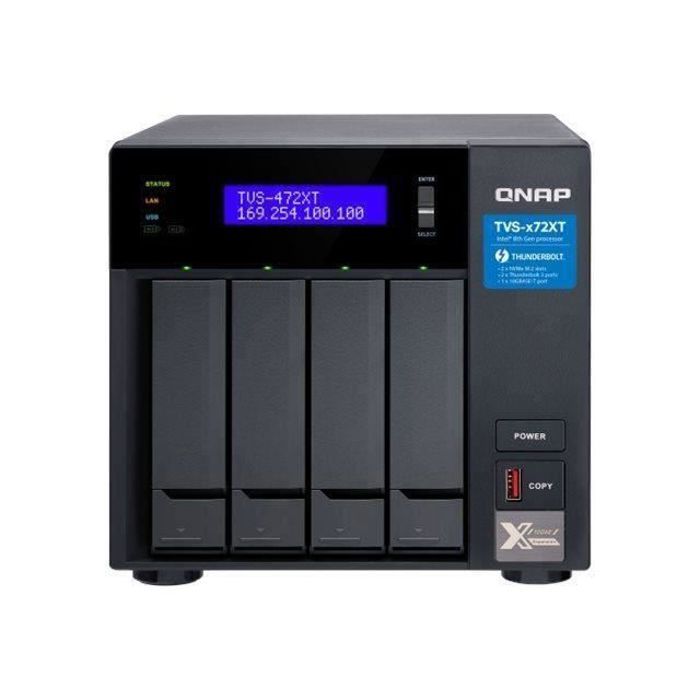 QNAP TVS-472XT Serveur NAS 4 Baies SATA 6Gb-s RAID 0, 1, 5, 6, 10, JBOD RAM 4 Go Gigabit Ethernet - 10 Gigabit Ethernet -…