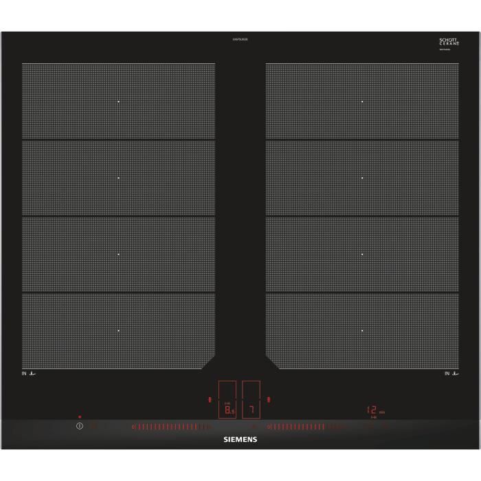 Siemens EX675LXE3E, Intégré, Plaque avec zone à induction, Verre-céramique, Noir, Acier inoxydable, Acier inoxydable, Toucher