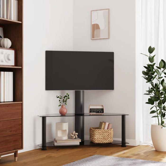 chic armoire télévision moderne meuble tv d'angle 2 niveaux pour 32-70 pouces noir fr14278