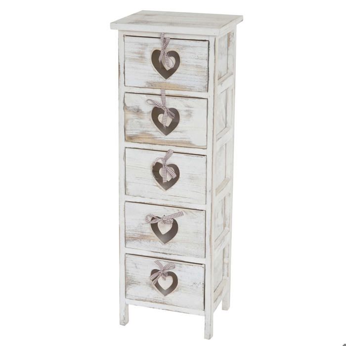 Commode - Coode - 5 tiroirs - Bois de paulownia - Vintage - Motif coeurs