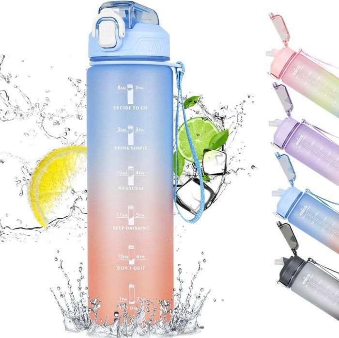 PANSYFEN Sport Gourde 1 Litre Bouteille d'eau Avec Paille Bouteille d'eau étanche avec Marqueur de Temps de Motivation sans BPA pour Fitness, Gym, Randonnée,Voyage(Dégradé Bleu Violet PANSYFEN Sport Gourde 1 Litre Bouteille d'eau Avec Paille Bouteille d'eau étanche avec Marqueur de Temps de Motivation sans BPA pour Fitness, Gym, Randonnée,Voyage(Dégradé Bleu Violet
