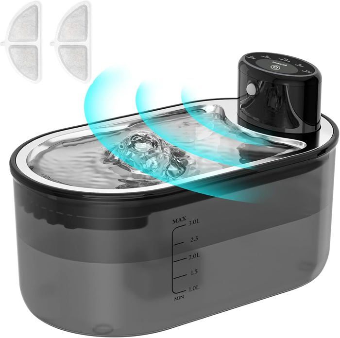 Fontaine à Eau Pour Chat En Verre 3.2L - Silencieuse, Filtration Triple - Encourage L'hydratation - Facile à Nettoyer - 7