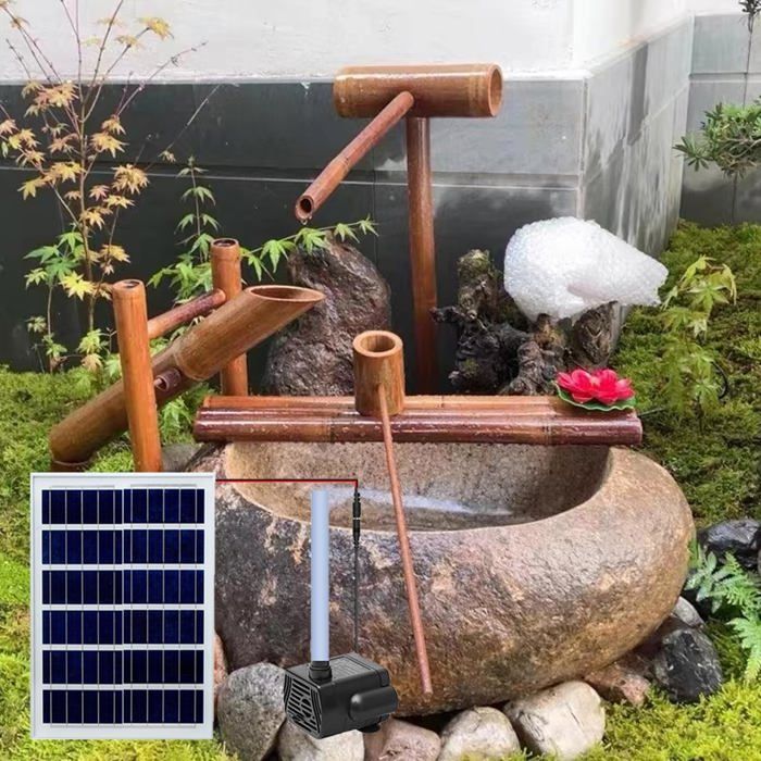 Fontaine Solaire En Bambou Pour Jardin - Kit Complet Avec Pompe - Décoration Zen Extérieure - Plusieurs Tailles