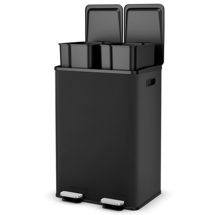 Poubelle De Cuisine MVm 2 X 30 Litres Acier Inoxydable - 2 Compartiments Tri Sélectif à Pédales