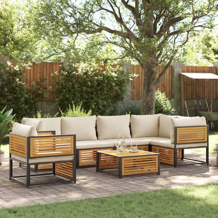 VIDAXL Salon de jardin avec coussins 7 pcs Acacia - vue 2