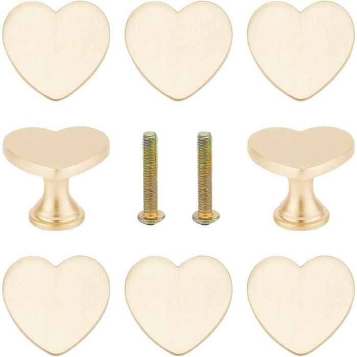 Boutons de Tiroir - LARGEIGHT - 8 Pcs - Alliage Doré - Forme de Cœur - Installation Facile