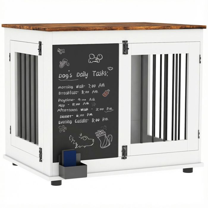 Cage pour chien - PawHut - avec 2 portes tableau noir - double fonction - chiens taille moyenne 20 kg - 80 x 60 x 70 cm - blanc