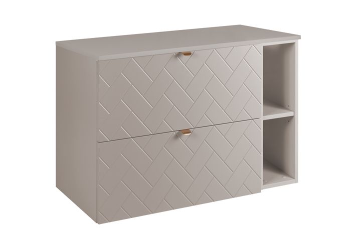 Meuble De Salle De Bain Suspendu 2 Tiroirs - Dimensions 80x57x46 Cm - Cachemire Avec Poignées Dorées - À Monter Soi-même - Panneaux Laminés