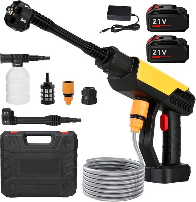 Nettoyeur Haute Pression Sans Fil Portable 260 PSI – 2 Batteries, Buse 6-en-1, 5 M Tuyau, Idéal Voiture Jardin