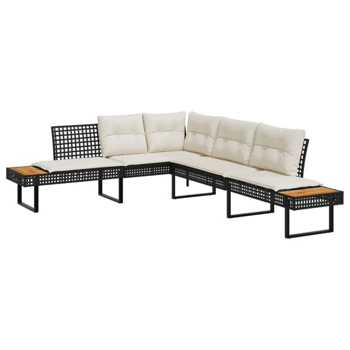2025 RemiseCanapé dangle extérieur Canapé de jardin avec coussins en forme de L noir rotin acacia - 1parcel SJ5981235