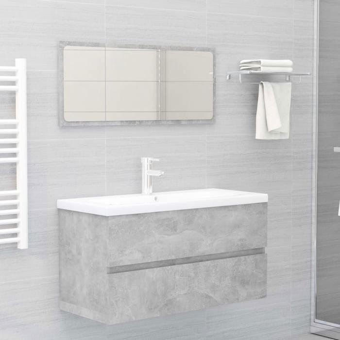 RemiseArmoire dévier - Meuble de salle de bain suspendu - Gris béton 90 x 385 x 45 cm Bois dingénierie JILIMAISON2025