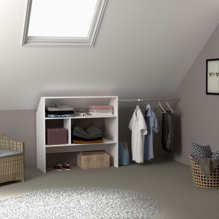 Dressing sous pente avec étagères et penderie blanc - Blanc - Fabriqué en France - Terre de Nuit