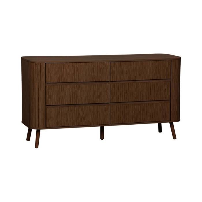Commode 6 tiroirs. décor strié noyer. L 150 x P 45 H 80cm Commode 6 tiroirs. décor strié noyer. L 150 x P 45 H 80cm