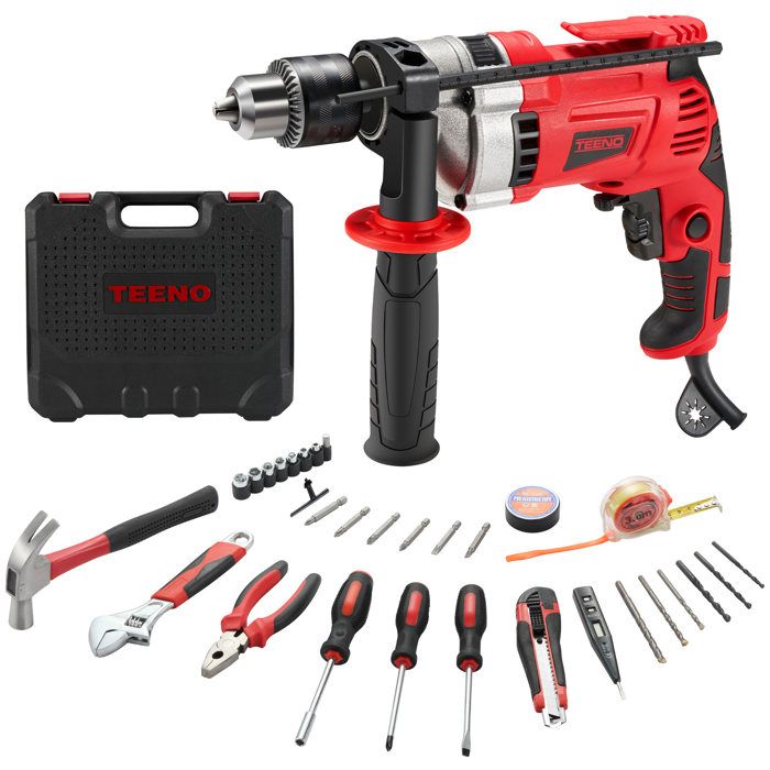 Perceuse à percussion électrique - TEENO - 910W - Mandrin 13 mm - 0-3000 tr/min - Forage jusquà 32 mm