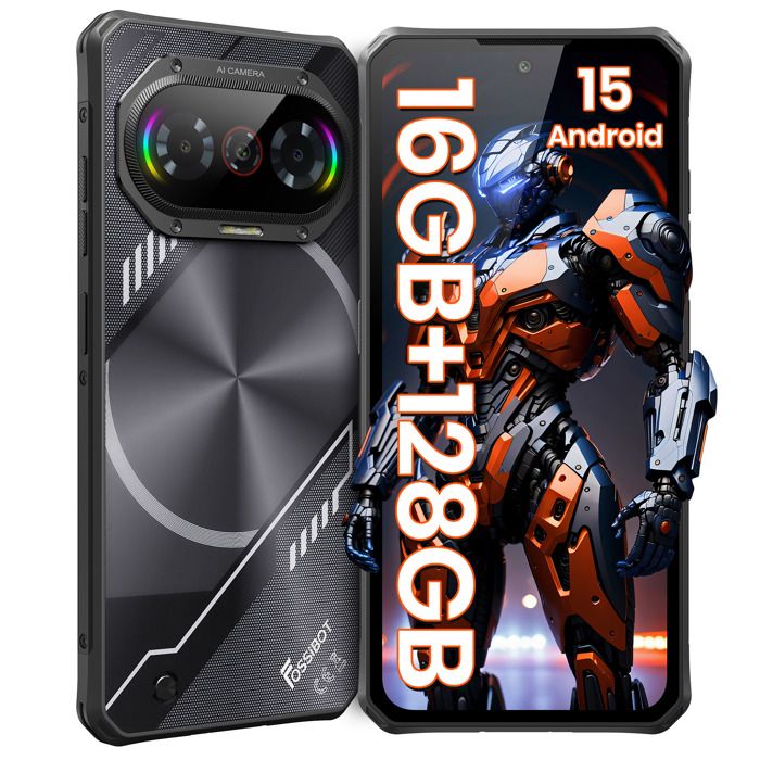 FOSSiBOT F114 Smartphone Robuste 4G 16Go + 128Go HD+ 6.67 50MP 5000mAh Android 15 Noir