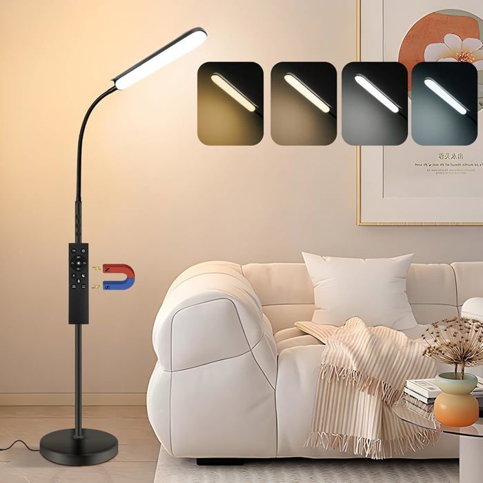 FIMEI Lampadaire LED Intelligent – Double Source Rotative, Télécommande, Gradation & 3000-6000K, Noir Mat