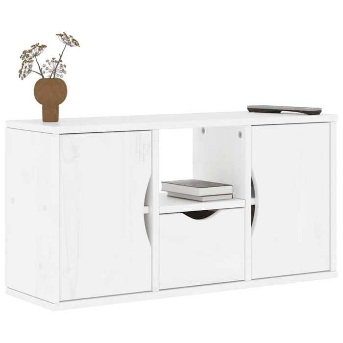 HSF®Meuble TV/Hi-Fi - Meuble de rangement TV avec tiroir ODDA blanc 79x24x40cm - bois massif pin kbq27016