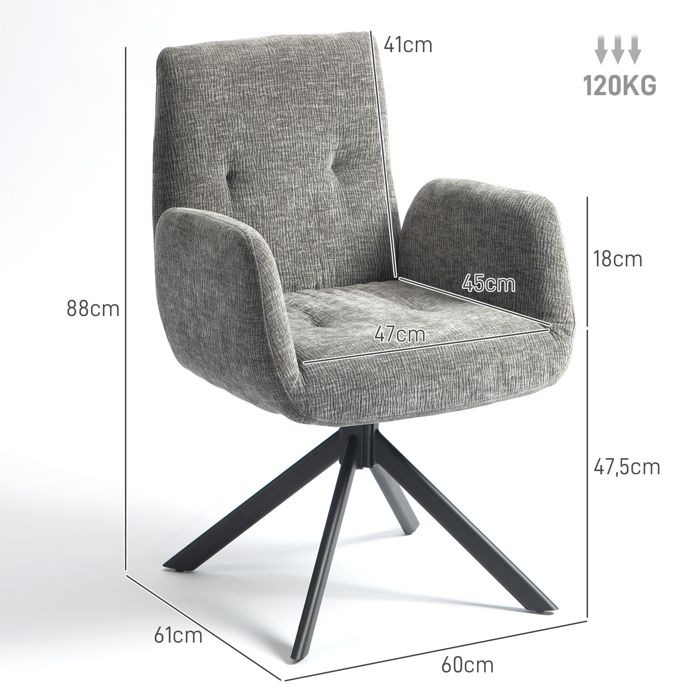 Fauteuil pivotant Fauteuil lounge avec accoudoirs aspect laine et lin moderne Chaise rembourrée à boutons pieds en acier pour
