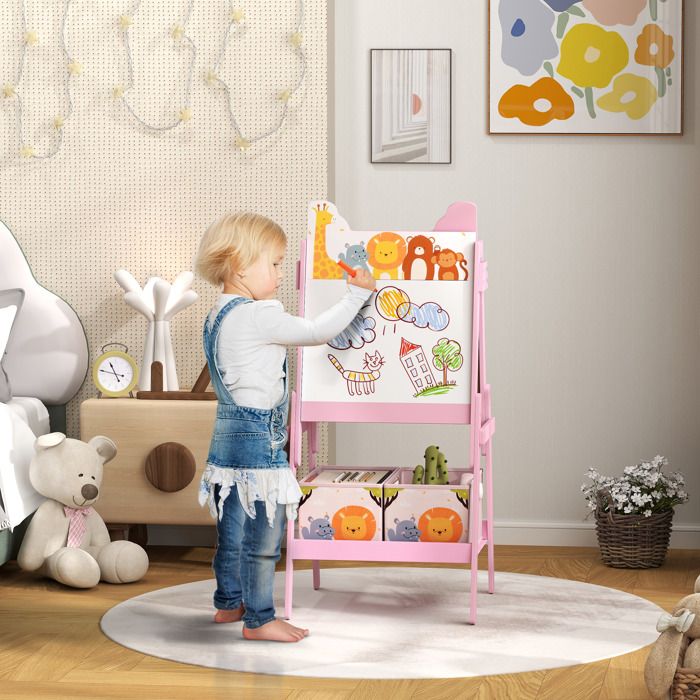 HOMCOM 3 En 1 Tableau Enfant - Chevalet Enfant - Ardoise Double Face Tableau Blanc Tableau A Craie Rouleau Papier Avec Accessoires Paniers Rangement Integres Mdf Rose Rose 95144213 HOMCOM 3 En 1 Tableau Enfant - Chevalet Enfant - Ardoise Double Face Tableau Blanc Tableau A Craie Rouleau Papier Avec Accessoires Paniers Rangement Integres Mdf Rose Rose 95144213