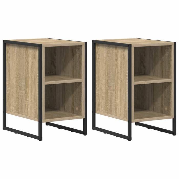 Table de chevet industrielle - GKO - 2 pièces - Sonoma - 39.5x30x50 cm - Bois dingénierie - Pieds en acier