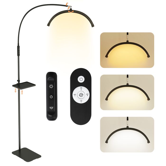 Lampadaire avec 3 Couleurs Intensité Variable Lampe Demi Lune Extensible Hauteur Réglable Noir