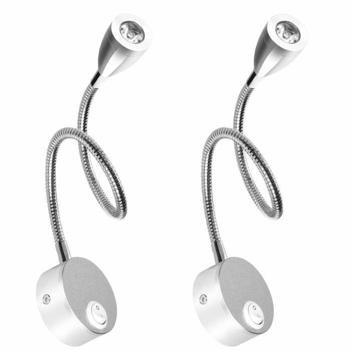 ledmo Lampe Chevet Murale 2 Lumières Applique Liseuse LED Col de Cygne Lumière 3W 3000K Blanc Chaud Lampe de Lecture argent