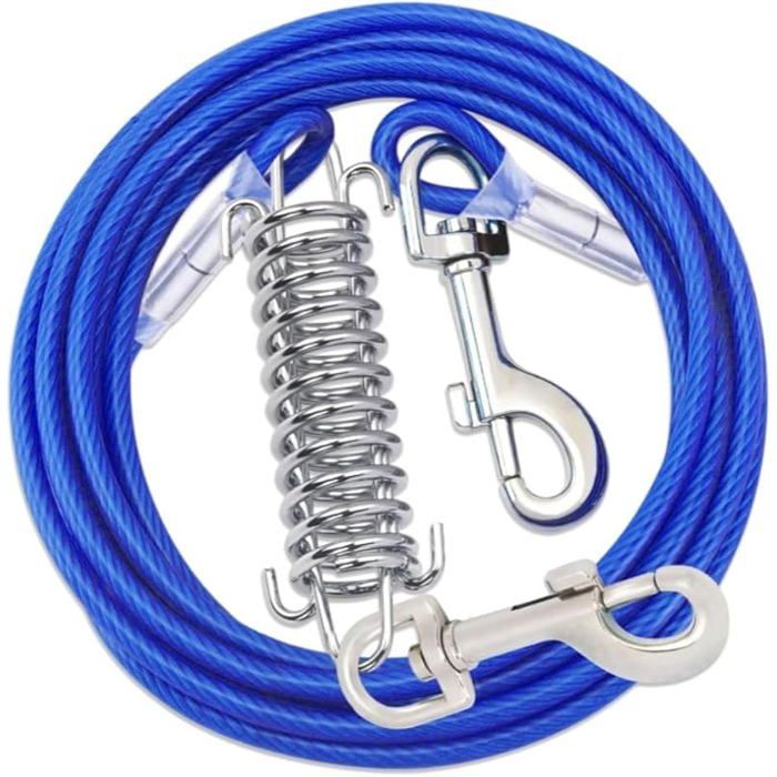 Chaine Chien Acier Inoxydable 3m Câble d& 39 attache pour Chiens Laisse Résistante à Morsure avec Amortisseur Bleu Laisses LAISSE