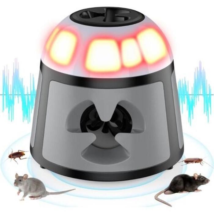 Répulsif ultrasonique pour souris et rats 4 modes Couverture jusquà 600 m² Appareil compact avec lumière LED