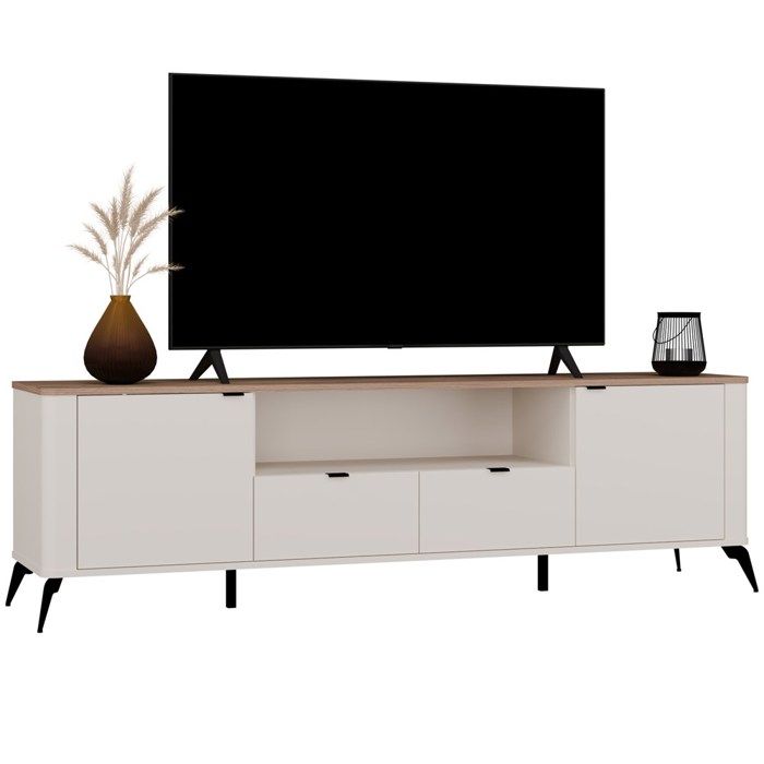 Cordoba 2S2S - meuble tv - 2 tiroirs - 186x43x55 cm - Cachemire Beige / Chêne Castello