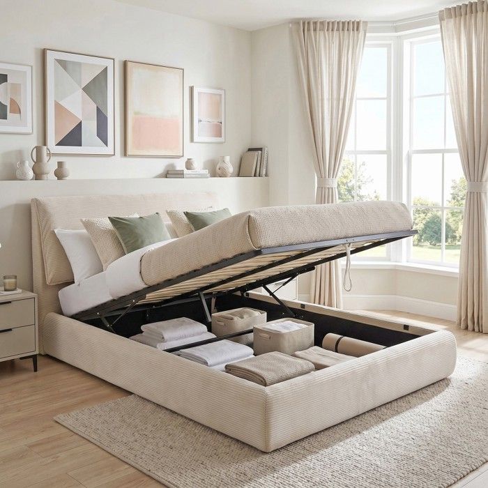 ENSEMBLE LIT COFFRE 140x190cm CORDOBA + 1 MATELAS IRIS / BEIGE ENSEMBLE LIT COFFRE 140x190cm CORDOBA + 1 MATELAS IRIS / BEIGE