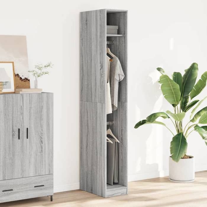 Garde-robe - vidaXL - Armoire penderie - Bois ingénierie - Sonoma gris - 2 compartiments - 30x50x200 cm 255azg90v