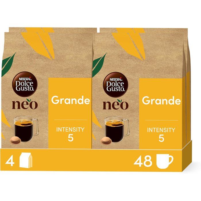 Neo Nescafé Dolce Gusto Grande 48 dosettes compostables papier 4 boîtes x 12 café durable pratique et léger