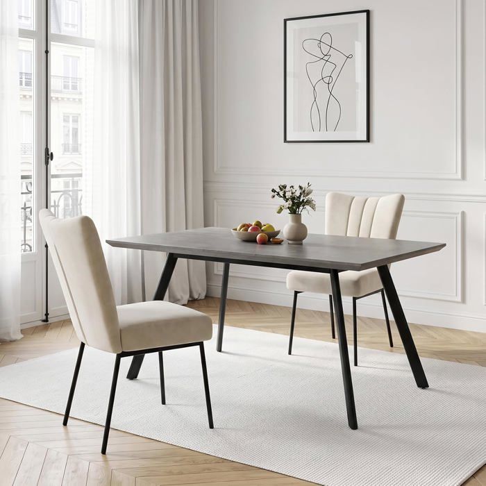 JIEXI Ensemble table de salle à manger moderne et 2 chaises table de salle à manger grise de 120 cm avec chaises en velours beige