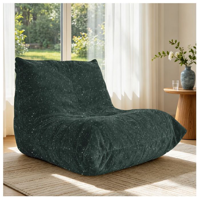 Fauteuil bean bag 1 place en flanelle verte 100 x 90 x 80 cm pouf de relaxation sans assemblage