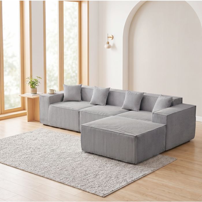 Canapé dangle modulaire 3 places convertible assise profonde - BEAUNIV - sans montage tissu côtelé gris