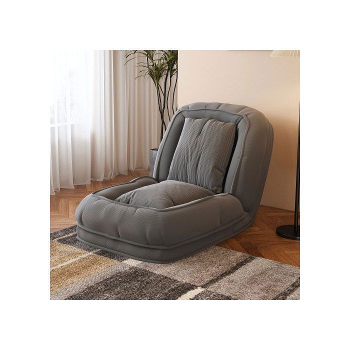Canapé-lit ergonomique pliable 5 réglages (90°-180°) 2 coussins multifonction gain de place salon/chambre/lecture (Gris)