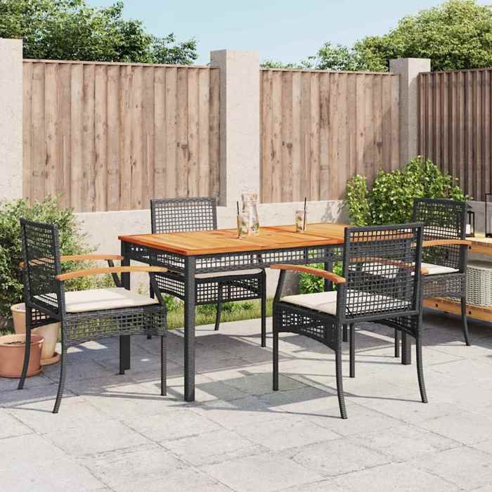 VIDAXL Ensemble Table avec chaises jardin coussins - (5 pcs) - ANTI-UV - Noir Résine tressée 140x80x75 cm M3023