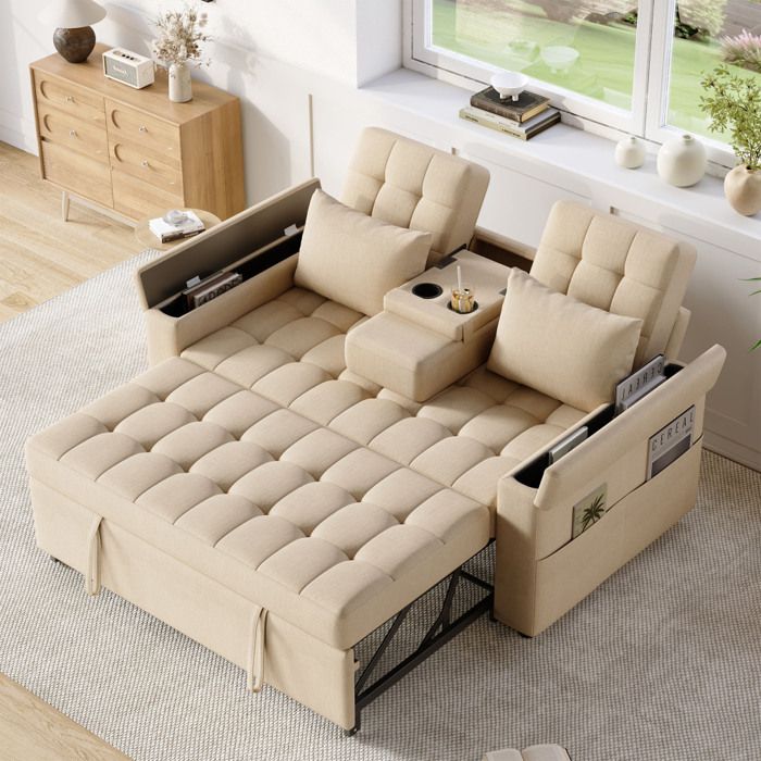 Canapé-lit 2 places convertible avec rangement dossier réglable 3 positions 2 coussins pour salon ou petit appartement