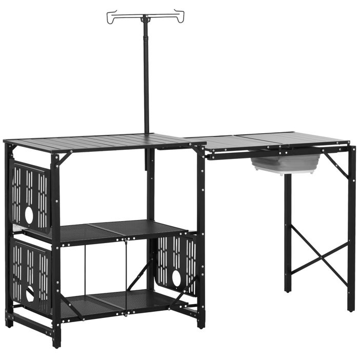 YWJ Table de camping pliable avec évier support pour lampe et étagères pour barbecues pique-niques et voyages 173x52x80-174 cm