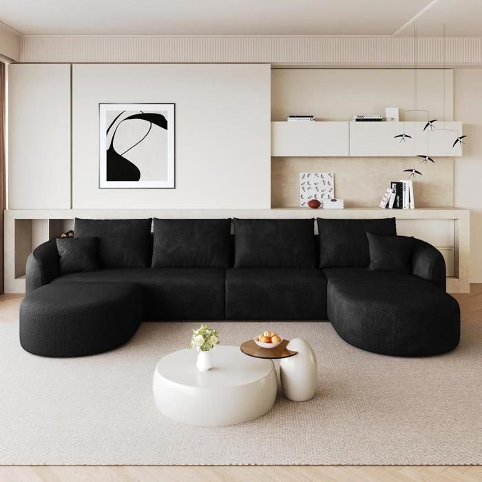 Canapé modulable U 336 x 168 x 85 cm en tissu chenille sofa compression sans cadre canapé nuage sans montage noir Canapé modulable U 336 x 168 x 85 cm en tissu chenille sofa compression sans cadre canapé nuage sans montage noir