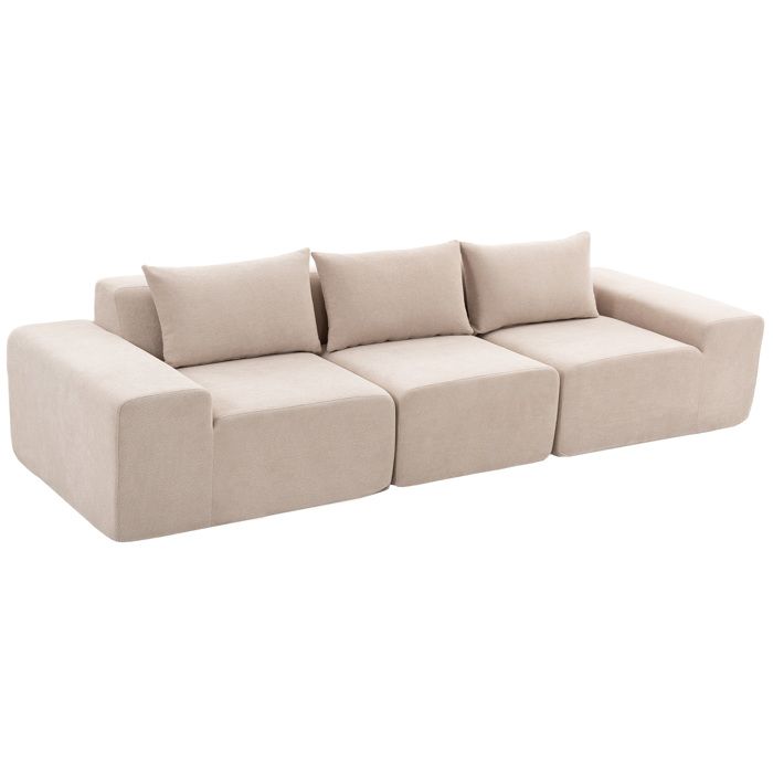 Canapé 3 places - HOMCOM - modulaire - assise et accoudoirs extra-larges - entièrement compressé - chenille - 320x107x72cm - beige Canapé 3 places - HOMCOM - modulaire - assise et accoudoirs extra-larges - entièrement compressé - chenille - 320x107x72cm - beige