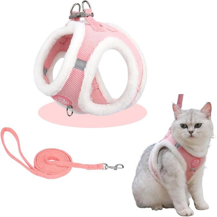 Laisse pour ChatColliers Harnais Et Laisses ChatsRose  Avec Corde De Traction et Bandes RéfléchissantesConvient Aux Chat LAISSE