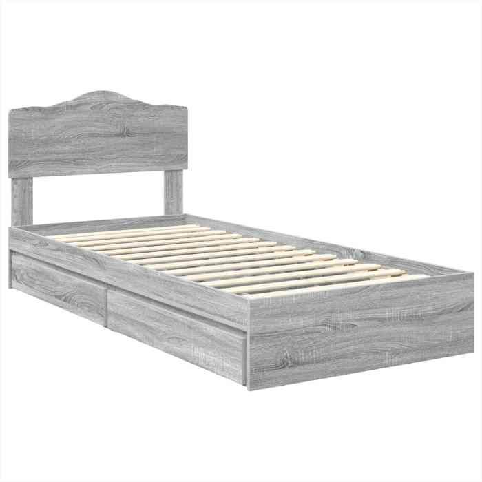 Structure de lit - HAOSHOP - Lit de Rangement Gris Sonoma 70 x 190 cm Bois dingénierie&01_110348